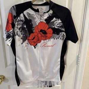 Primal Cycling Jersey Womens Size L White Red Poppy Floral Short Sleeve Shirt